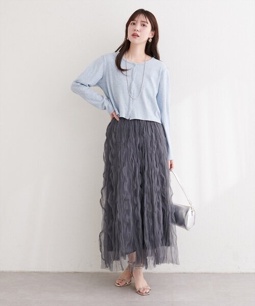 natural couture（ナチュラルクチュール）の「チュールクリンクルスカート（スカート・レディース・ピンクベージュ/オフホワイト/チャコールグレー・FREE）」の22枚目の写真