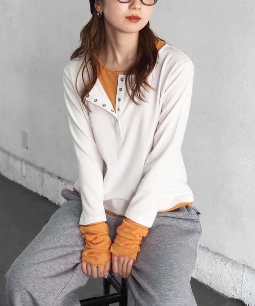 tiptop（ティップトップ）の「【web限定アイテム】配色シアー×ヘンリーネックレイヤードロンT（Tシャツ/カットソー・レディース・チャコールグレー/オフホワイト/ブラック・FREE）」の19枚目の写真