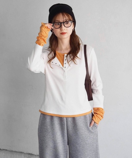 tiptop（ティップトップ）の「【web限定アイテム】配色シアー×ヘンリーネックレイヤードロンT（Tシャツ/カットソー・レディース・チャコールグレー/オフホワイト/ブラック・FREE）」の20枚目の写真