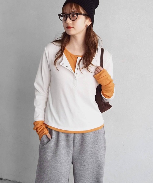 tiptop（ティップトップ）の「【web限定アイテム】配色シアー×ヘンリーネックレイヤードロンT（Tシャツ/カットソー・レディース・チャコールグレー/オフホワイト/ブラック・FREE）」の21枚目の写真