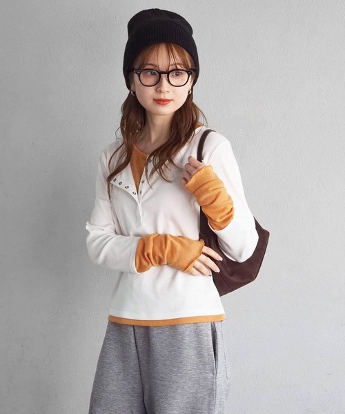 tiptop（ティップトップ）の「【web限定アイテム】配色シアー×ヘンリーネックレイヤードロンT（Tシャツ/カットソー・レディース・チャコールグレー/オフホワイト/ブラック・FREE）」の22枚目の写真