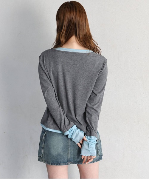 tiptop（ティップトップ）の「【web限定アイテム】配色シアー×ヘンリーネックレイヤードロンT（Tシャツ/カットソー・レディース・チャコールグレー/オフホワイト/ブラック・FREE）」の10枚目の写真