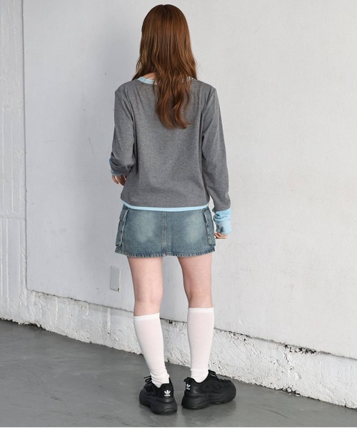 tiptop（ティップトップ）の「【web限定アイテム】配色シアー×ヘンリーネックレイヤードロンT（Tシャツ/カットソー・レディース・チャコールグレー/オフホワイト/ブラック・FREE）」の11枚目の写真