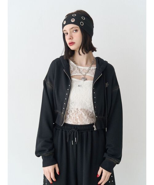 jouetie（ジュエティ）の「スタッズコンパクトジップスウェットフーディ/パーカー【セットアップ対応】（パーカー・レディース・グレー/ブラック・MEDIUM）」の7枚目の写真