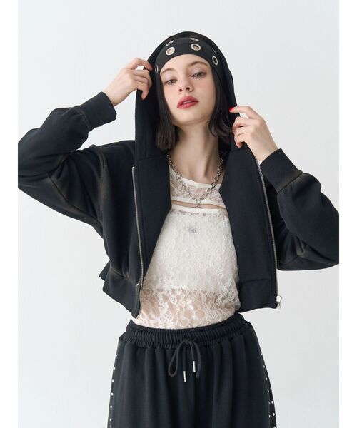 jouetie（ジュエティ）の「スタッズコンパクトジップスウェットフーディ/パーカー【セットアップ対応】（パーカー・レディース・グレー/ブラック・MEDIUM）」の8枚目の写真