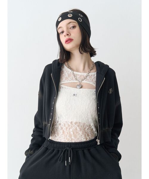 jouetie（ジュエティ）の「スタッズコンパクトジップスウェットフーディ/パーカー【セットアップ対応】（パーカー・レディース・グレー/ブラック・MEDIUM）」の9枚目の写真