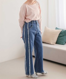 サイドフリンジワイドデニムパンツ