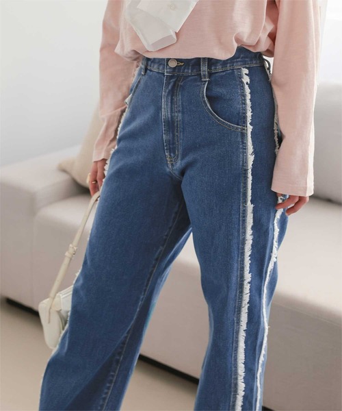 titivate(ティティベイト)の「サイドフリンジワイドデニムパンツ(デニムパンツ・レディース・インディゴブルー/ブルー/ライトブルー・M)」の14枚目の写真