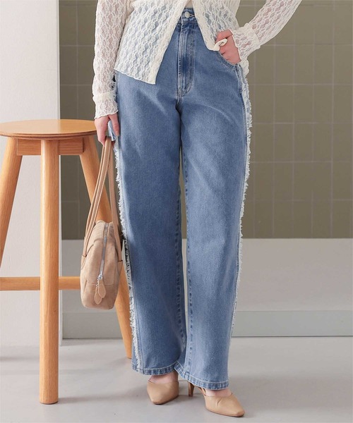 titivate(ティティベイト)の「サイドフリンジワイドデニムパンツ(デニムパンツ・レディース・インディゴブルー/ブルー/ライトブルー・M)」の8枚目の写真
