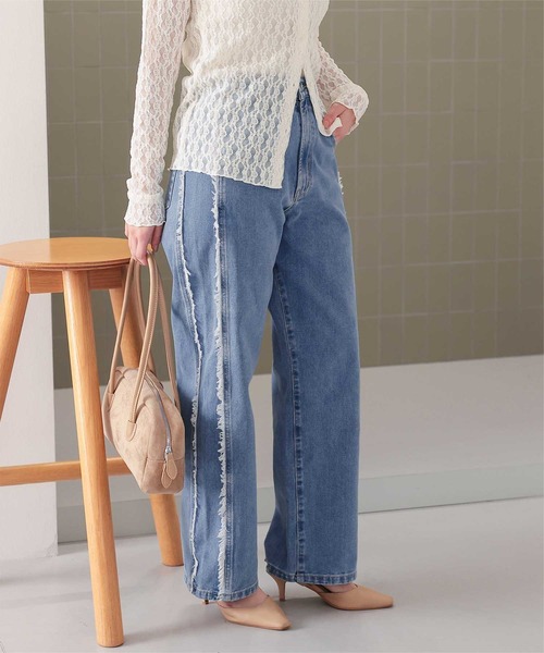 titivate(ティティベイト)の「サイドフリンジワイドデニムパンツ(デニムパンツ・レディース・インディゴブルー/ブルー/ライトブルー・M)」の7枚目の写真