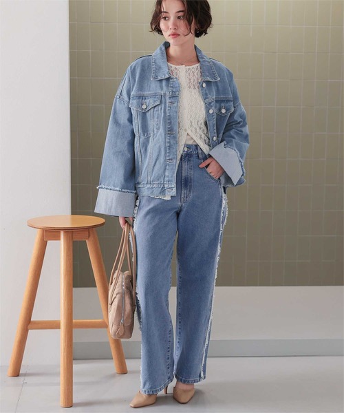 titivate(ティティベイト)の「サイドフリンジワイドデニムパンツ(デニムパンツ・レディース・インディゴブルー/ブルー/ライトブルー・M)」の4枚目の写真
