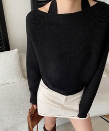 アシンメトリーネックニットトップス