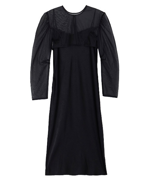 Ameri（アメリ）の「SHEER LAYERED SATIN DRESS（ドレス・レディース・ブラック・MEDIUM/SMALL）」の21枚目の写真