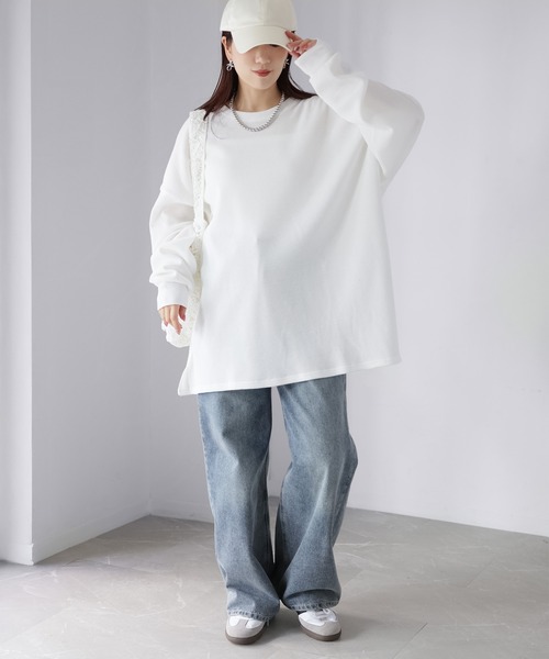 Riberry(リベリー)の「オーバーサイズワッフルプルオーバートップス(Tシャツ/カットソー・レディース・オフホワイト/杢グレー/チャコールグレー・FREE)」の6枚目の写真