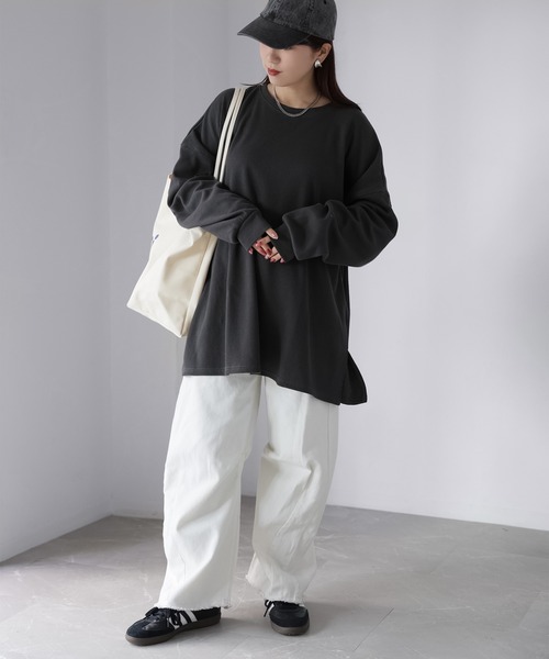 Riberry(リベリー)の「オーバーサイズワッフルプルオーバートップス(Tシャツ/カットソー・レディース・オフホワイト/杢グレー/チャコールグレー・FREE)」の7枚目の写真