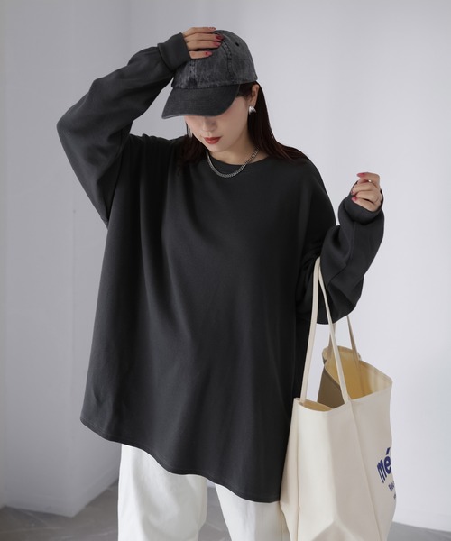 Riberry(リベリー)の「オーバーサイズワッフルプルオーバートップス(Tシャツ/カットソー・レディース・オフホワイト/杢グレー/チャコールグレー・FREE)」の18枚目の写真