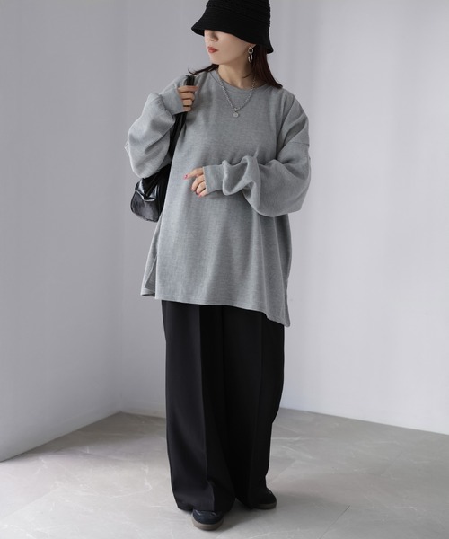 Riberry(リベリー)の「オーバーサイズワッフルプルオーバートップス(Tシャツ/カットソー・レディース・オフホワイト/杢グレー/チャコールグレー・FREE)」の9枚目の写真