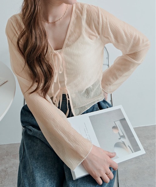 kirakiraShop(キラキラショップ)の「シアー リボン ショート カーディガン(カーディガン/ボレロ・レディース・ブラック/ブルー/ホワイト/イエロー・FREE)」の4枚目の写真