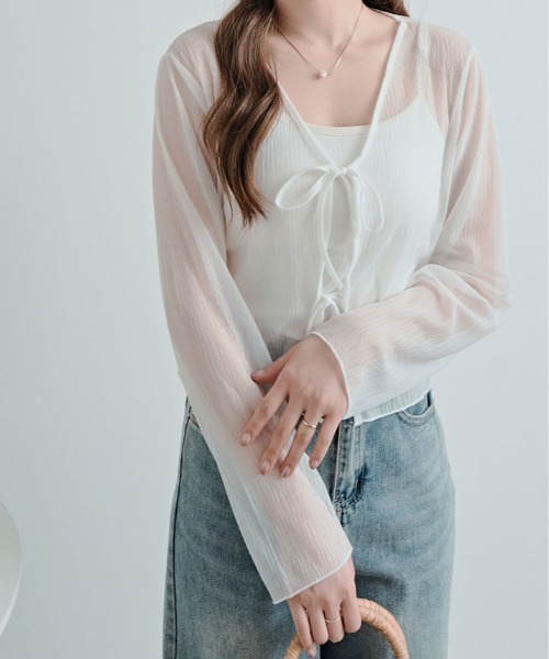 kirakiraShop(キラキラショップ)の「シアー リボン ショート カーディガン(カーディガン/ボレロ・レディース・ブラック/ブルー/ホワイト/イエロー・FREE)」の8枚目の写真