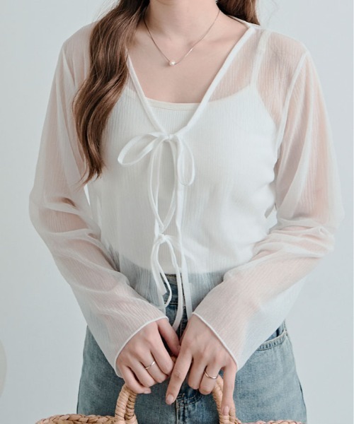kirakiraShop(キラキラショップ)の「シアー リボン ショート カーディガン(カーディガン/ボレロ・レディース・ブラック/ブルー/ホワイト/イエロー・FREE)」の9枚目の写真