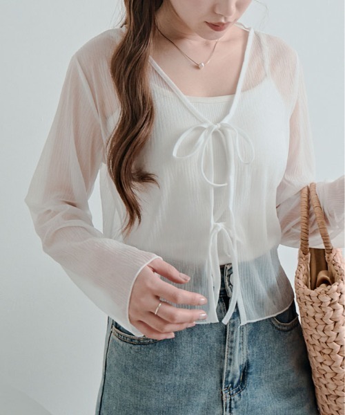 kirakiraShop(キラキラショップ)の「シアー リボン ショート カーディガン(カーディガン/ボレロ・レディース・ブラック/ブルー/ホワイト/イエロー・FREE)」の10枚目の写真