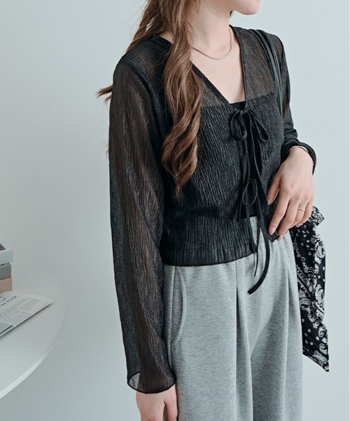 kirakiraShop(キラキラショップ)の「シアー リボン ショート カーディガン(カーディガン/ボレロ・レディース・ブラック/ブルー/ホワイト/イエロー・FREE)」の16枚目の写真