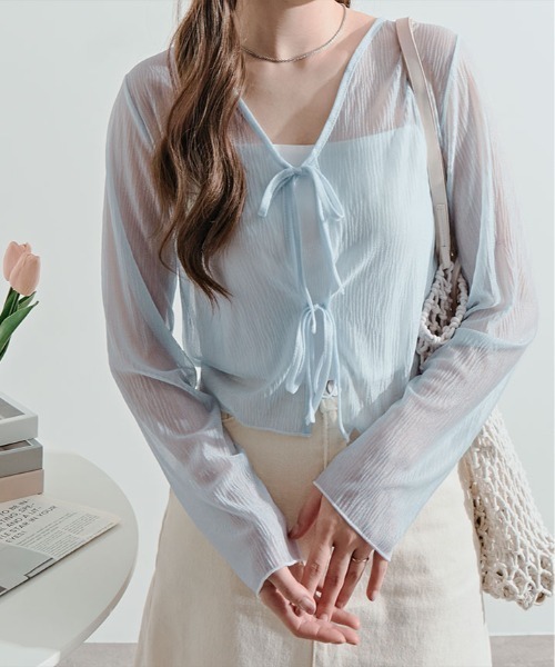 kirakiraShop(キラキラショップ)の「シアー リボン ショート カーディガン(カーディガン/ボレロ・レディース・ブラック/ブルー/ホワイト/イエロー・FREE)」の17枚目の写真