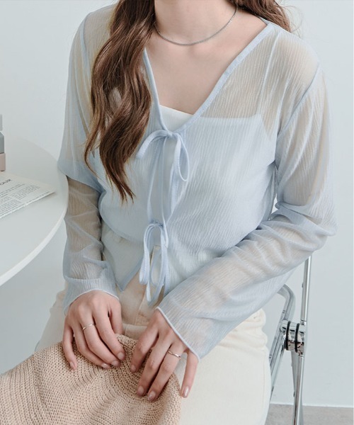 kirakiraShop(キラキラショップ)の「シアー リボン ショート カーディガン(カーディガン/ボレロ・レディース・ブラック/ブルー/ホワイト/イエロー・FREE)」の18枚目の写真