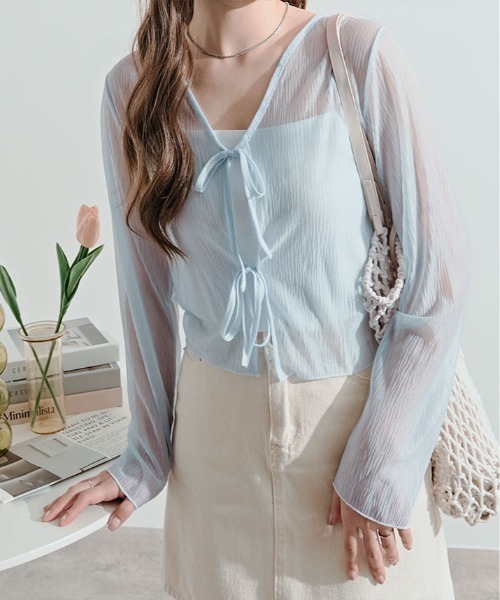 kirakiraShop(キラキラショップ)の「シアー リボン ショート カーディガン(カーディガン/ボレロ・レディース・ブラック/ブルー/ホワイト/イエロー・FREE)」の19枚目の写真