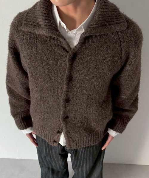 Chikashitsu +(チカシツプラス)の「【Chikashitsu +】high neck wool knit cardigan / 【チカシツプラス】ハイネックウールニットカーディガン(カーディガン/ボレロ・メンズ・ブラック/ブラウン/グレー・ONE SIZE)」の1枚目の写真