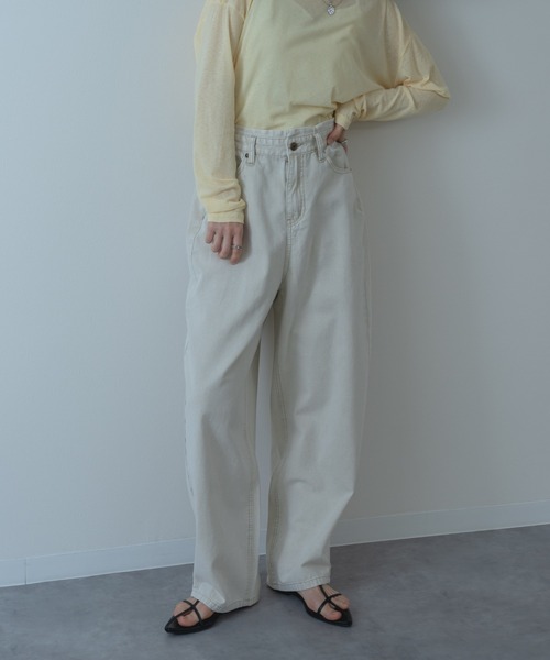 refinedworks（リファインドワークス）の「【refinedworks】硫化染した 脚長カーブ デニムパンツ！（デニムパンツ・レディース・ベージュ/ブラウン/ブルー・FREE）」の4枚目の写真