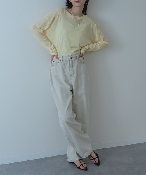 refinedworks（リファインドワークス）の「【refinedworks】硫化染した 脚長カーブ デニムパンツ！（デニムパンツ・レディース・ベージュ/ブラウン/ブルー・FREE）」の5枚目の写真