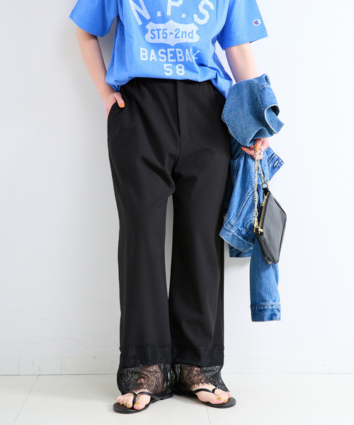 B.C STOCK(ベーセーストック)の「【一部WEB限定カラーあり】手洗い可 / レースヘムパンツ(その他パンツ・レディース・ブラック/チャコールグレー/ダークブルー・FREE)」の2枚目の写真