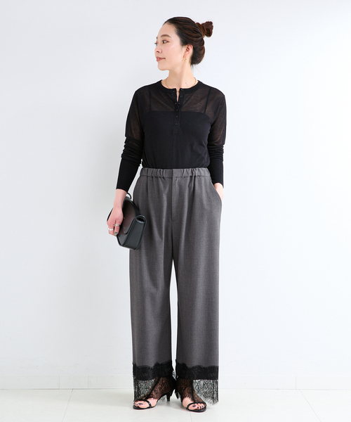 B.C STOCK(ベーセーストック)の「【一部WEB限定カラーあり】手洗い可 / レースヘムパンツ(その他パンツ・レディース・ブラック/チャコールグレー/ダークブルー・FREE)」の4枚目の写真