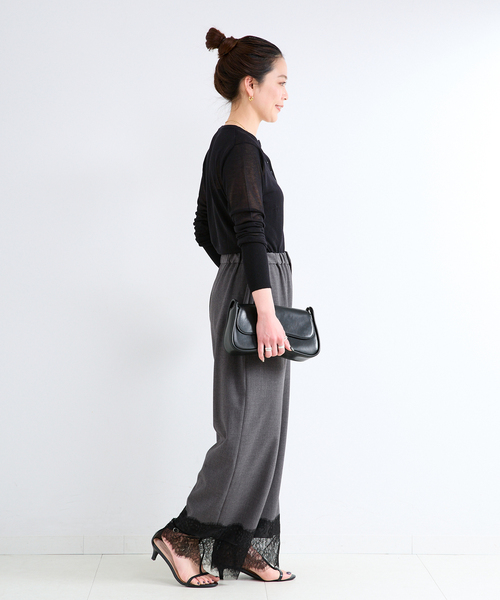 B.C STOCK(ベーセーストック)の「【一部WEB限定カラーあり】手洗い可 / レースヘムパンツ(その他パンツ・レディース・ブラック/チャコールグレー/ダークブルー・FREE)」の5枚目の写真