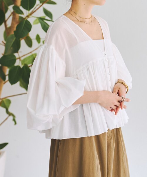 BEARDSLEY(ビアズリー)の「たっぷりギャザーVネックブラウス(シャツ/ブラウス・レディース・ダークグレー/ブラウン/ホワイト・FREE)」の7枚目の写真