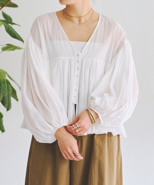 BEARDSLEY(ビアズリー)の「たっぷりギャザーVネックブラウス(シャツ/ブラウス・レディース・ダークグレー/ブラウン/ホワイト・FREE)」の8枚目の写真