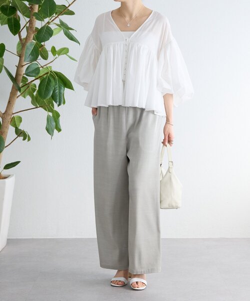 BEARDSLEY(ビアズリー)の「たっぷりギャザーVネックブラウス(シャツ/ブラウス・レディース・ダークグレー/ブラウン/ホワイト・FREE)」の16枚目の写真
