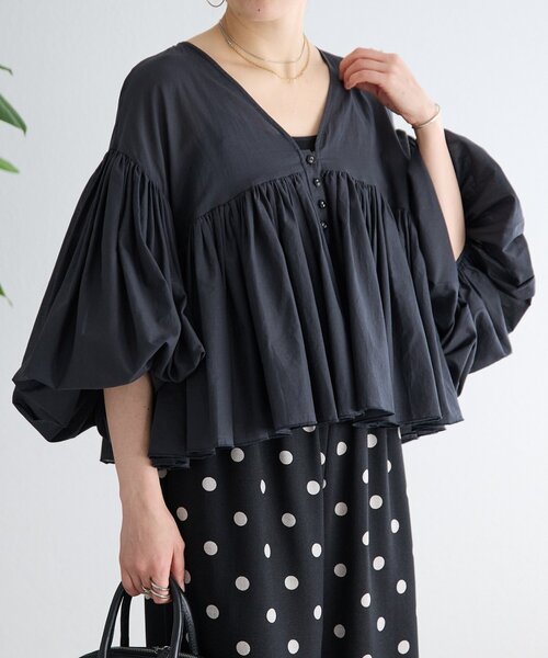 BEARDSLEY(ビアズリー)の「たっぷりギャザーVネックブラウス(シャツ/ブラウス・レディース・ダークグレー/ブラウン/ホワイト・FREE)」の19枚目の写真