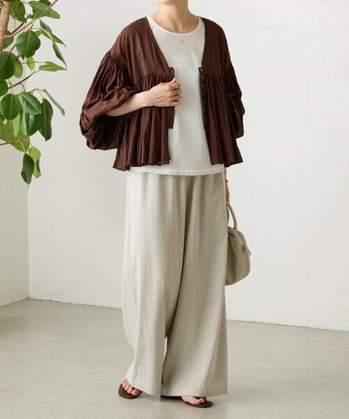 BEARDSLEY(ビアズリー)の「たっぷりギャザーVネックブラウス(シャツ/ブラウス・レディース・ダークグレー/ブラウン/ホワイト・FREE)」の11枚目の写真