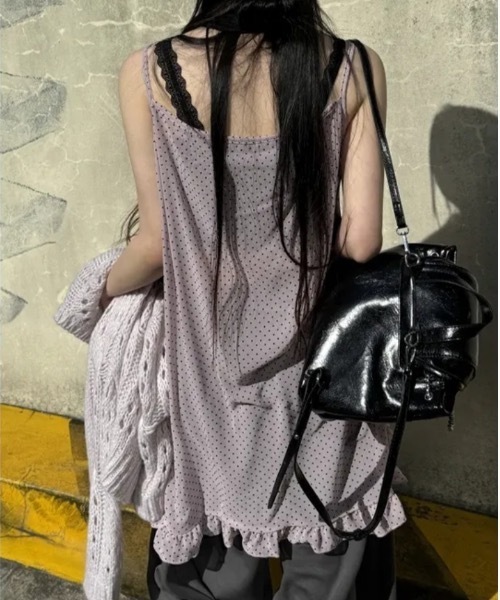 Teem Store(チームストア)の「ドットフリルシアーキャミワンピース レイヤード着 フリルベスト(ワンピース・レディース・グレー/ピンク・F)」の14枚目の写真