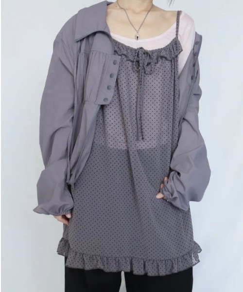 Teem Store(チームストア)の「ドットフリルシアーキャミワンピース レイヤード着 フリルベスト(ワンピース・レディース・グレー/ピンク・F)」の5枚目の写真