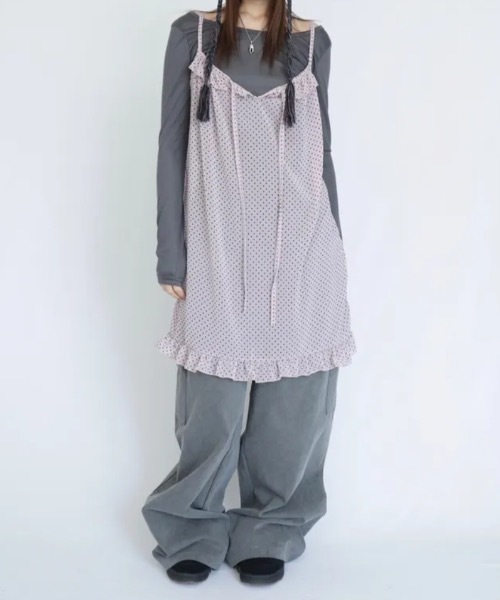 Teem Store(チームストア)の「ドットフリルシアーキャミワンピース レイヤード着 フリルベスト(ワンピース・レディース・グレー/ピンク・F)」の21枚目の写真