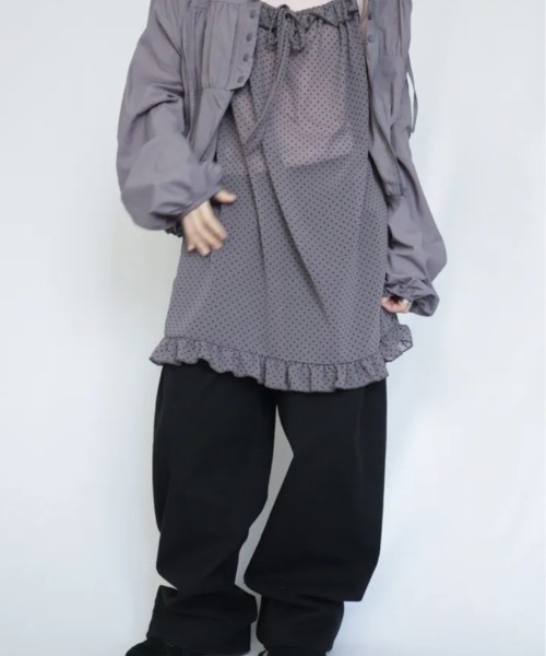 Teem Store(チームストア)の「ドットフリルシアーキャミワンピース レイヤード着 フリルベスト(ワンピース・レディース・グレー/ピンク・F)」の8枚目の写真
