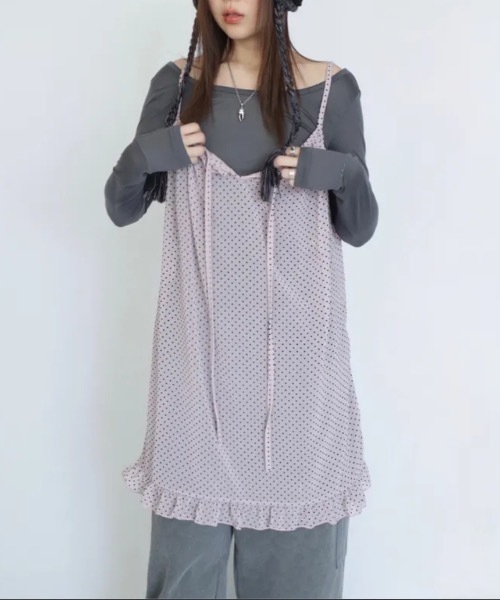Teem Store(チームストア)の「ドットフリルシアーキャミワンピース レイヤード着 フリルベスト(ワンピース・レディース・グレー/ピンク・F)」の20枚目の写真