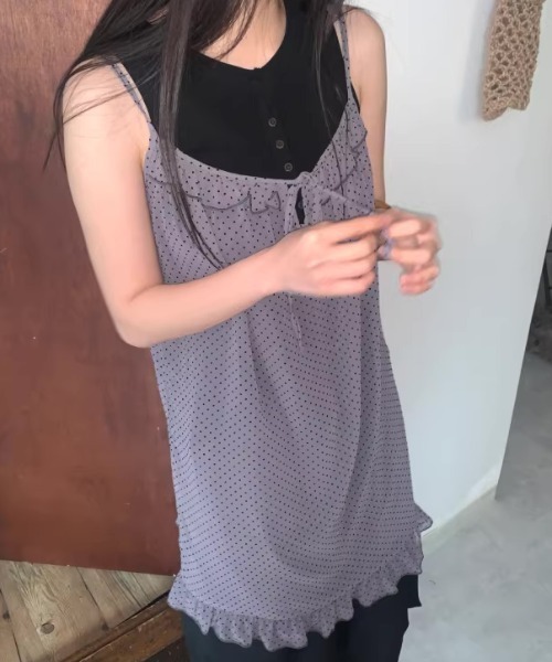 Teem Store(チームストア)の「ドットフリルシアーキャミワンピース レイヤード着 フリルベスト(ワンピース・レディース・グレー/ピンク・F)」の22枚目の写真