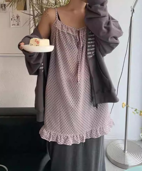 Teem Store(チームストア)の「ドットフリルシアーキャミワンピース レイヤード着 フリルベスト(ワンピース・レディース・グレー/ピンク・F)」の12枚目の写真