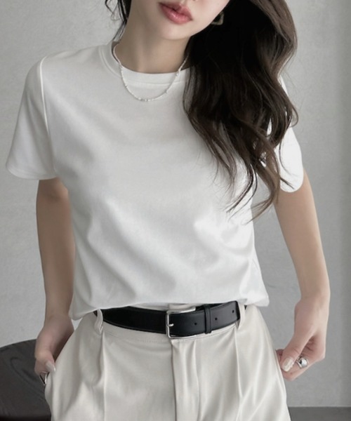 TREOVER(トレオーバー)の「デイリーに使いやすいショート丈Tシャツ(Tシャツ/カットソー・レディース・オフホワイト/オートミール/ブラック/チャコールグレー・FREE)」の1枚目の写真