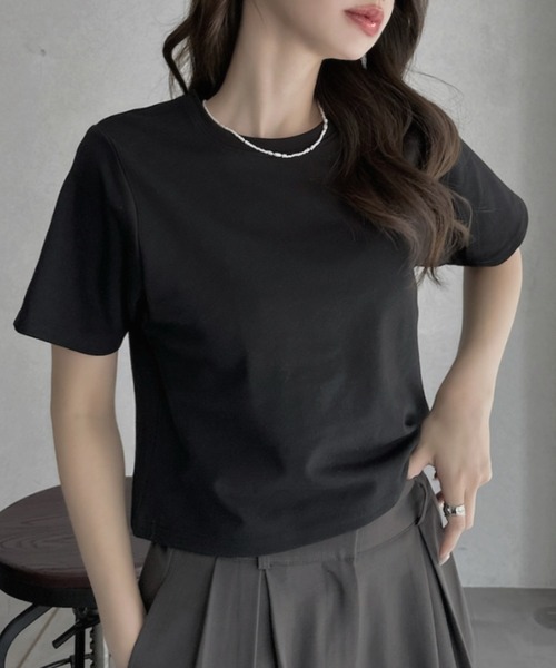 TREOVER(トレオーバー)の「デイリーに使いやすいショート丈Tシャツ(Tシャツ/カットソー・レディース・オフホワイト/オートミール/ブラック/チャコールグレー・FREE)」の2枚目の写真
