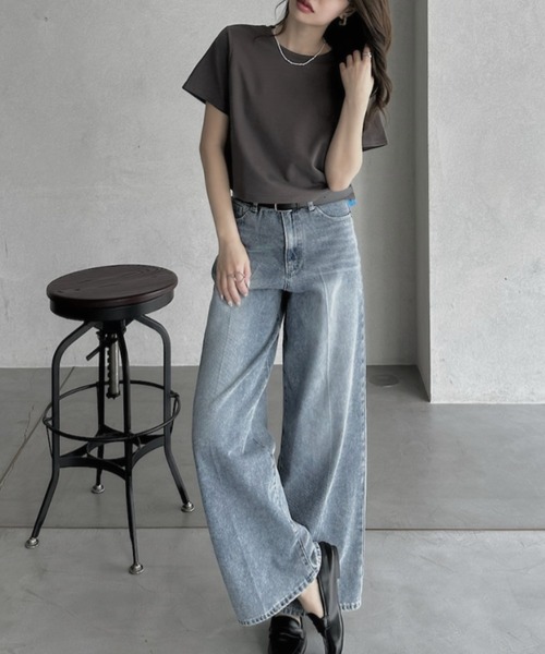 TREOVER(トレオーバー)の「デイリーに使いやすいショート丈Tシャツ(Tシャツ/カットソー・レディース・オフホワイト/オートミール/ブラック/チャコールグレー・FREE)」の15枚目の写真